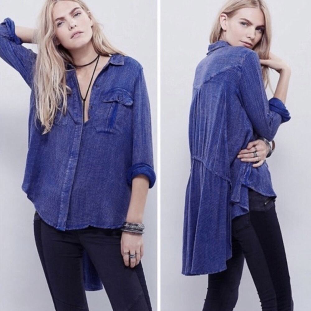 Free People Blue One Of The Guys Oversized Thermal Top Size XS